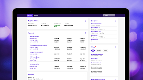 Dashboard showing net worth and account balances